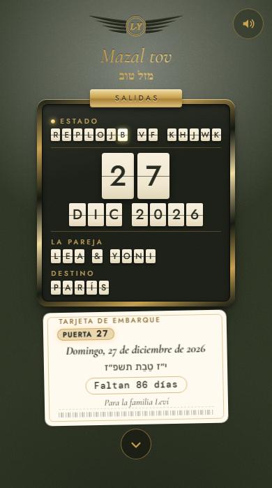 El save the date del diseño Destino Mazal tov